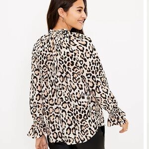 Loft Leopard Print Bell Cuff Blouse